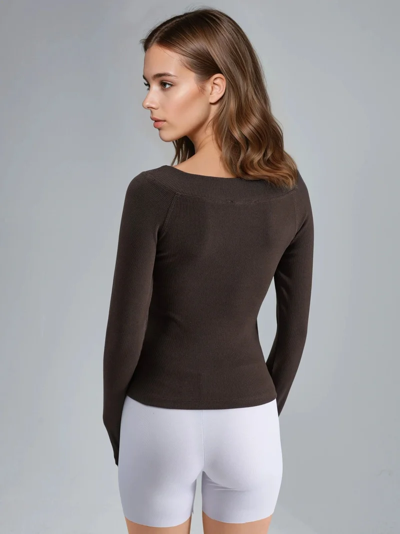 بوسيم BUSEM Slim Fit Ribbed Boat Neck Blouse